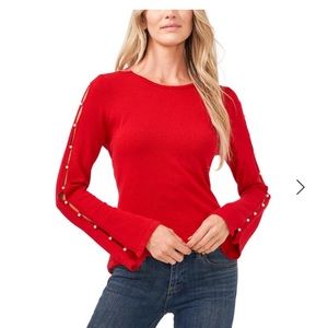 CECE Crewneck Split Sleeve Jumper In Luminous Red